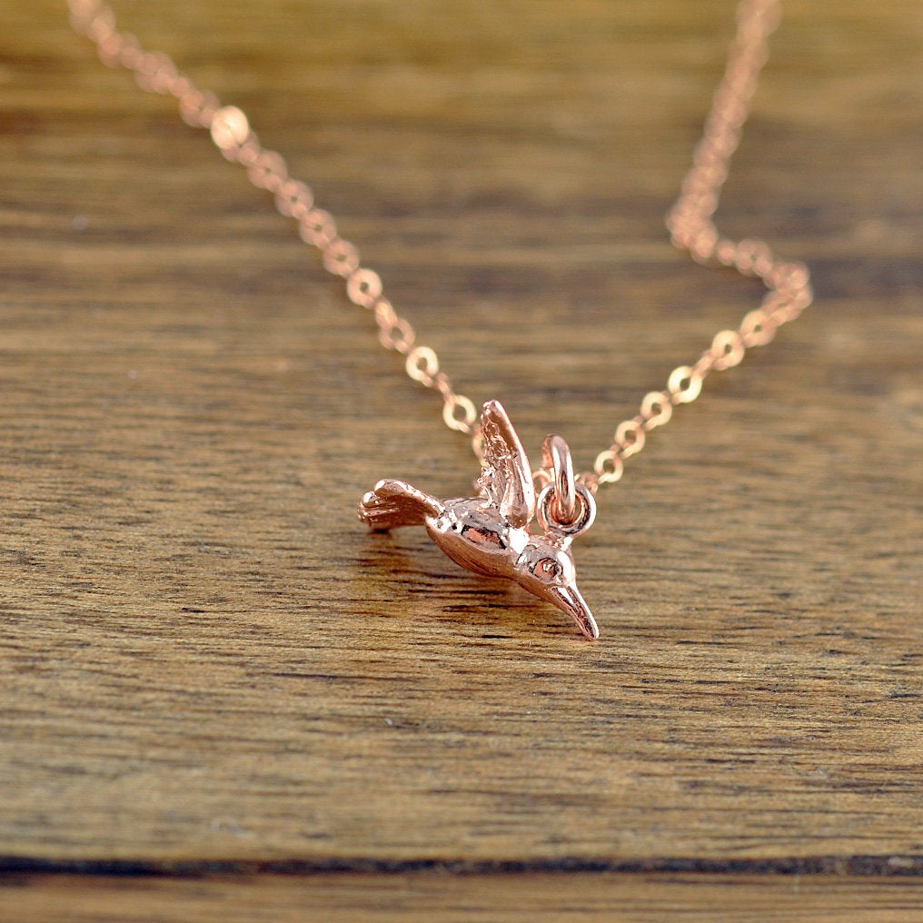 Charm Necklace - Rose Gold Hummingbird - Birthday Gifts For Her - Hummingbird Necklace - Hummingbird Jewelry, Rose Gold Charm Necklace