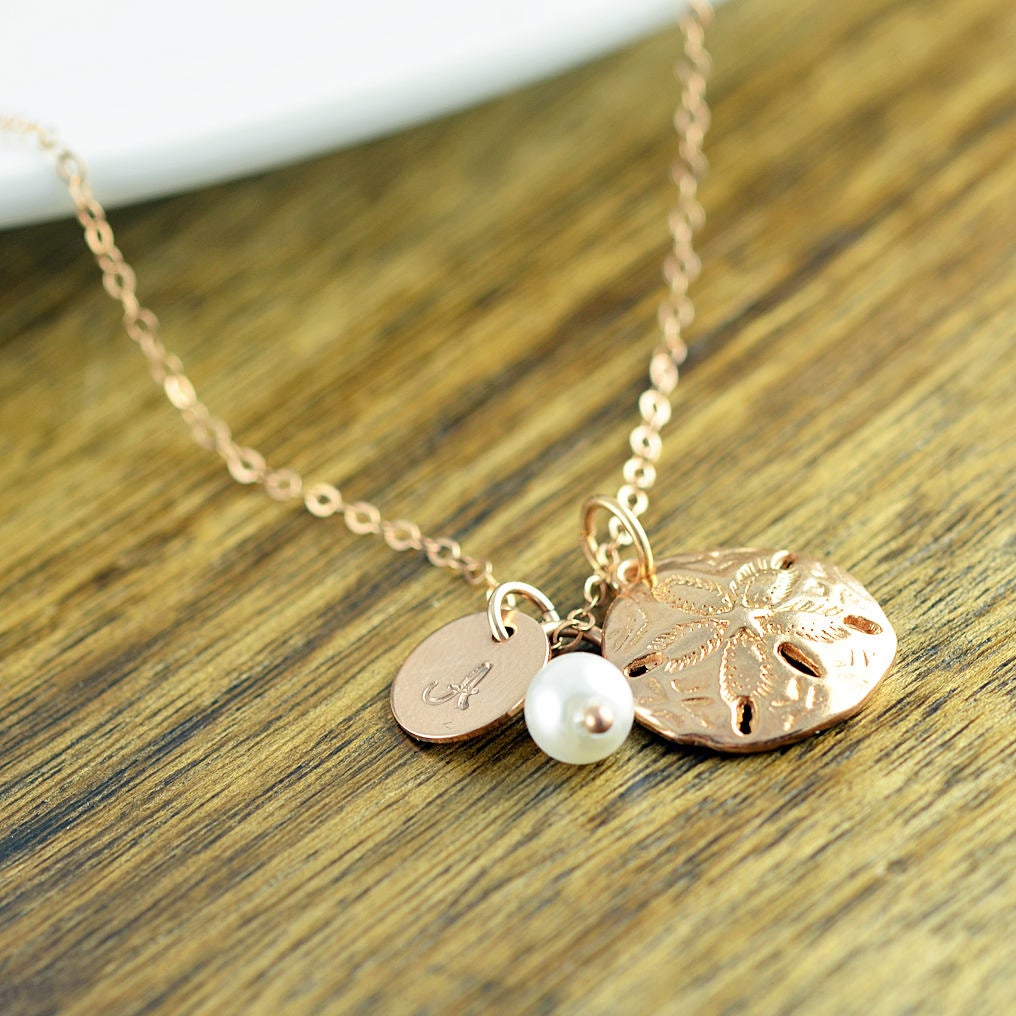 Sand Dollar Necklace, Sanddollar Charm Necklace, Beach Jewelry, Initial Jewelry, Beach Girl, Rose Gold Sand Dollar Necklace