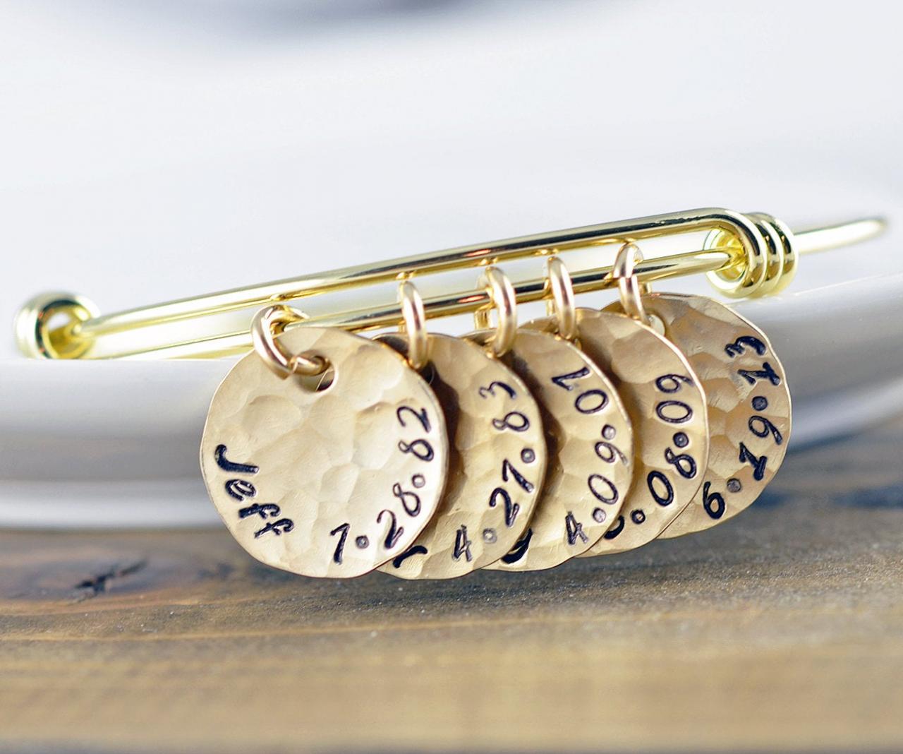 Hand Stamped Bangle Bracelet - Gold Mothers Jewelry - Personalized Bracelet - Gold Bangle Bracelet - Name Bracelet - Mother's Gift