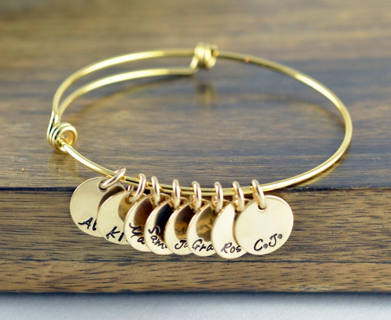 Hand Stamped Bangle Bracelet - Mothers Jewelry - Mother Bracelet - Grandmother Gift - Gold Bangle Bracelet - Name Bracelet - Mother's Gift