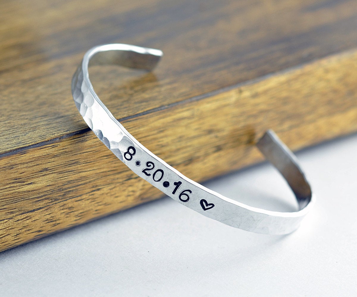 Custom Bracelet - Date Bracelet - Silver Cuff Bracelet - Cuff Bracelet - Personalized Cuff - Engraved Cuff Bracelet, Personalized Jewelry