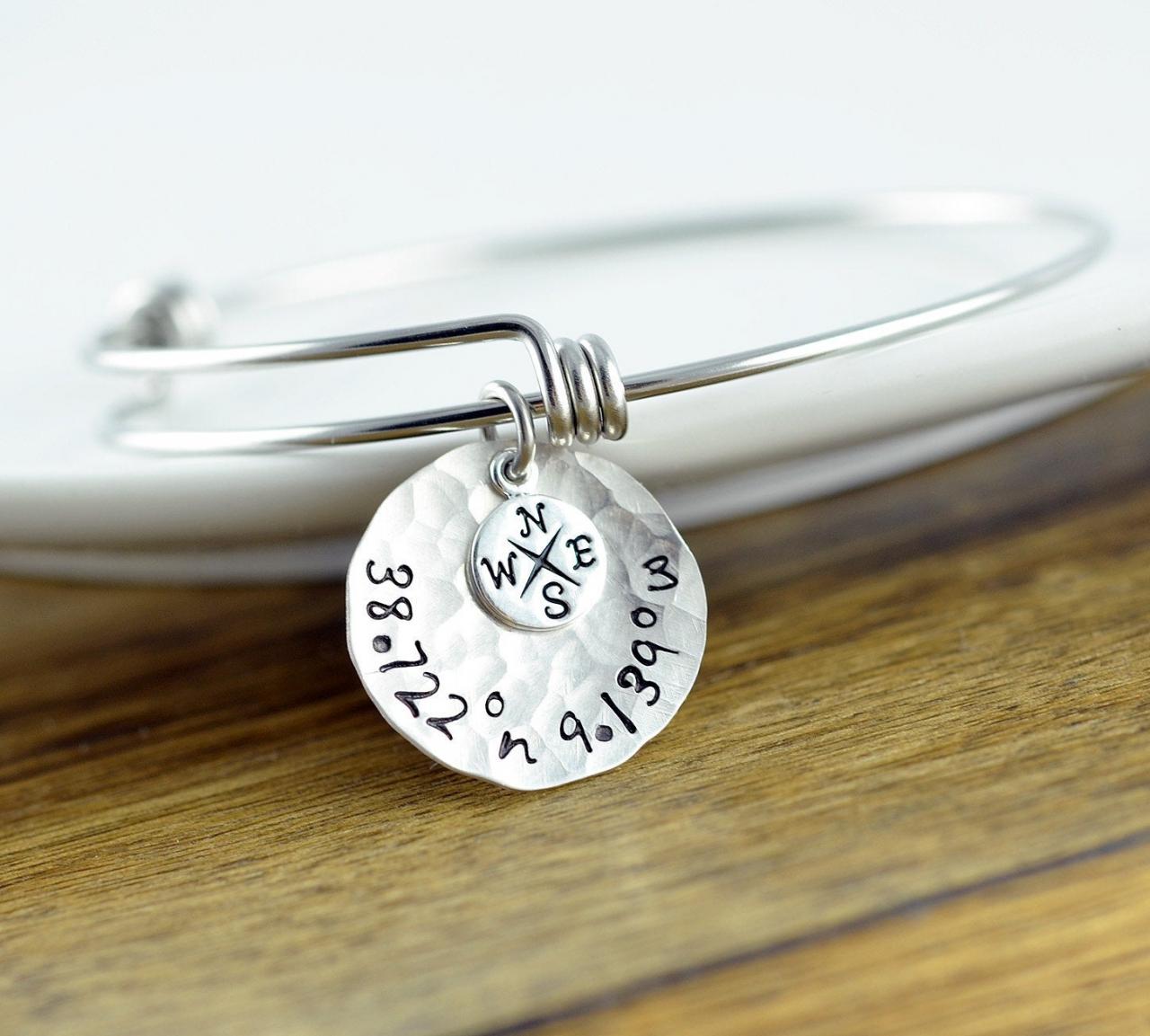 Silver Coordinate Bracelet, Coordinate Jewelry, Gps Coordinates, Coordinates Gift, Coordinate Bracelet, Friend Gift, Christmas Gift For Her