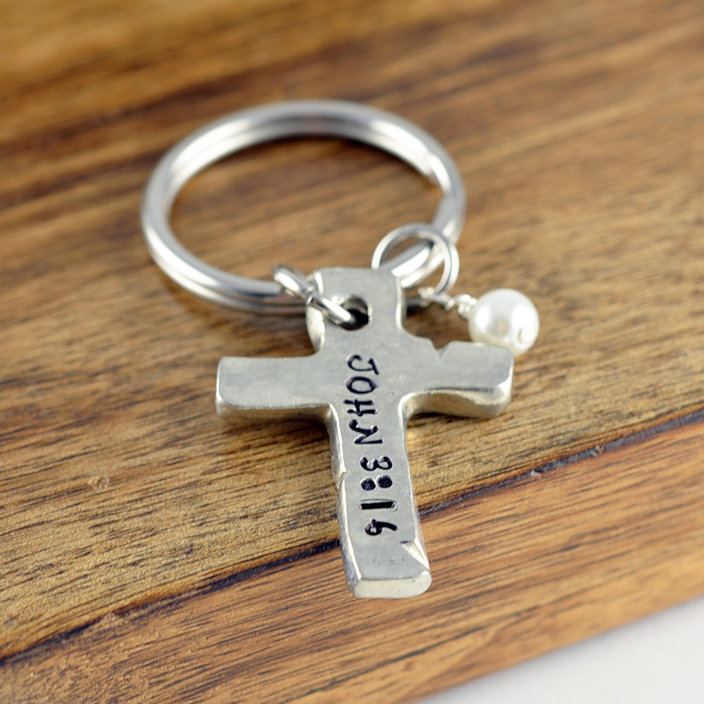 Religious Keychain, Religious Gift, Cross Keychain, Scripture Keychain, Bible Verse Keychain, Scripture Jewelry, Bible Verse Gift