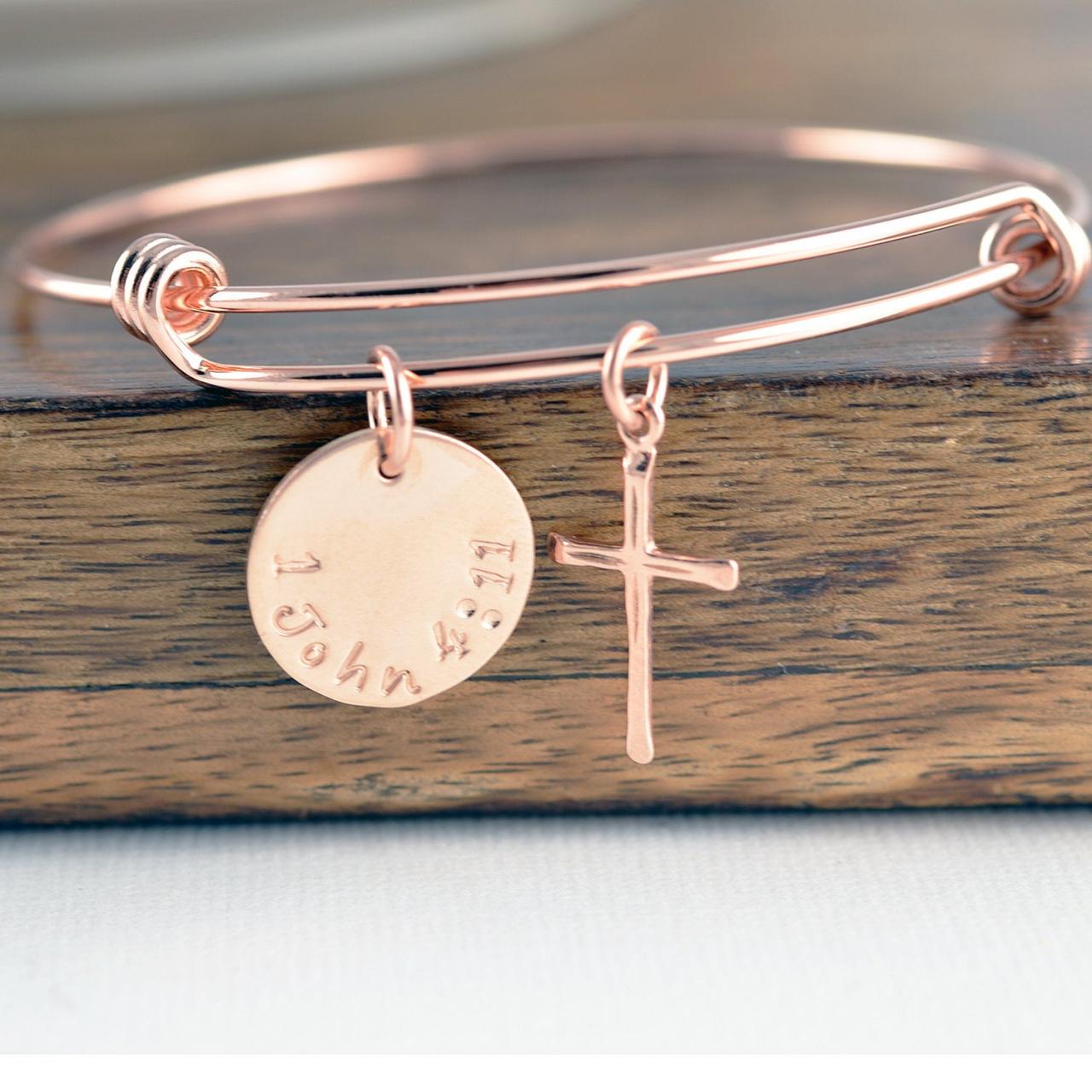 Womens Bracelet Personalized, Bible Verse Bracelet, Religious Jewelry, Christian Jewelry, Communion Bracelet, Rose Gold Cross Bracelet