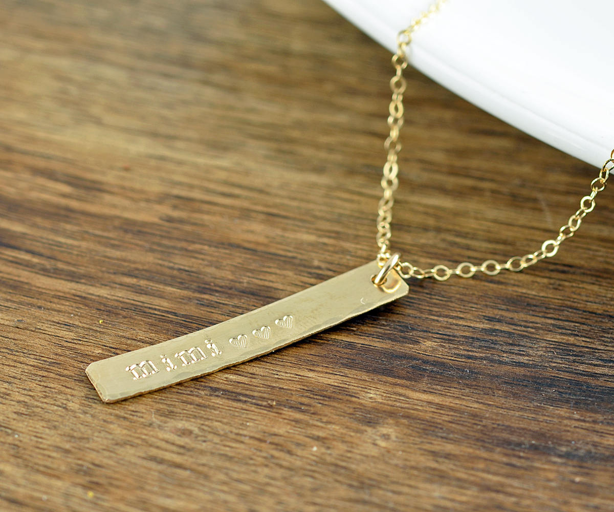 Gold Bar Necklace, Gold Necklace, Gold Name Necklace, Mimi Gift, Gifts For Mimi, Name Tags, Name Necklace, Name Plate