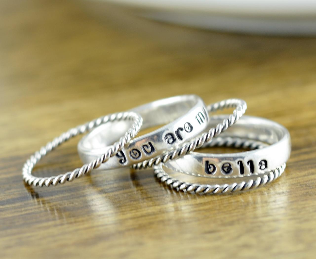 Mothers Ring - Stackable Name Rings - Gift For Mom - Name Rings - You Are My Sunshine Jewelry - Personalized Stacking Ring - Mothers Jewelry