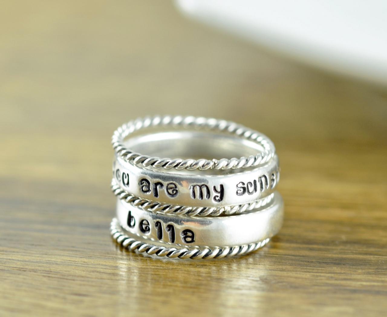 Mothers Ring Stackable Name Rings Gift For Mom Name Rings You Are My Sunshine Jewelry