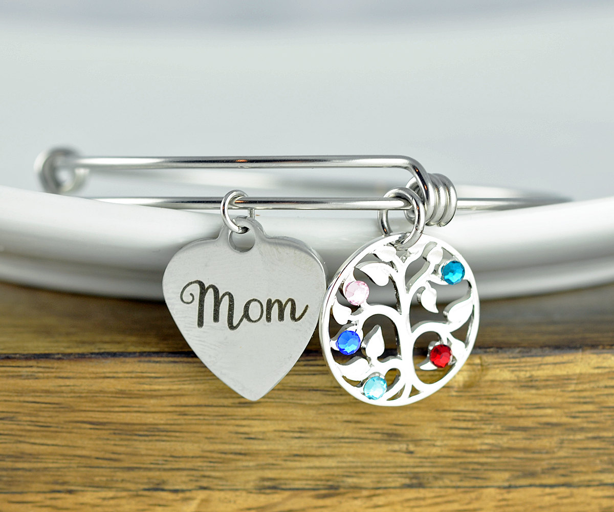 Mothers Birthstone Bracelet, Mom Bracelet, Silver Family Tree Bracelet, Tree Of Life Bracelet, Birthstone Charm Bracelet, Mothers Day Gift