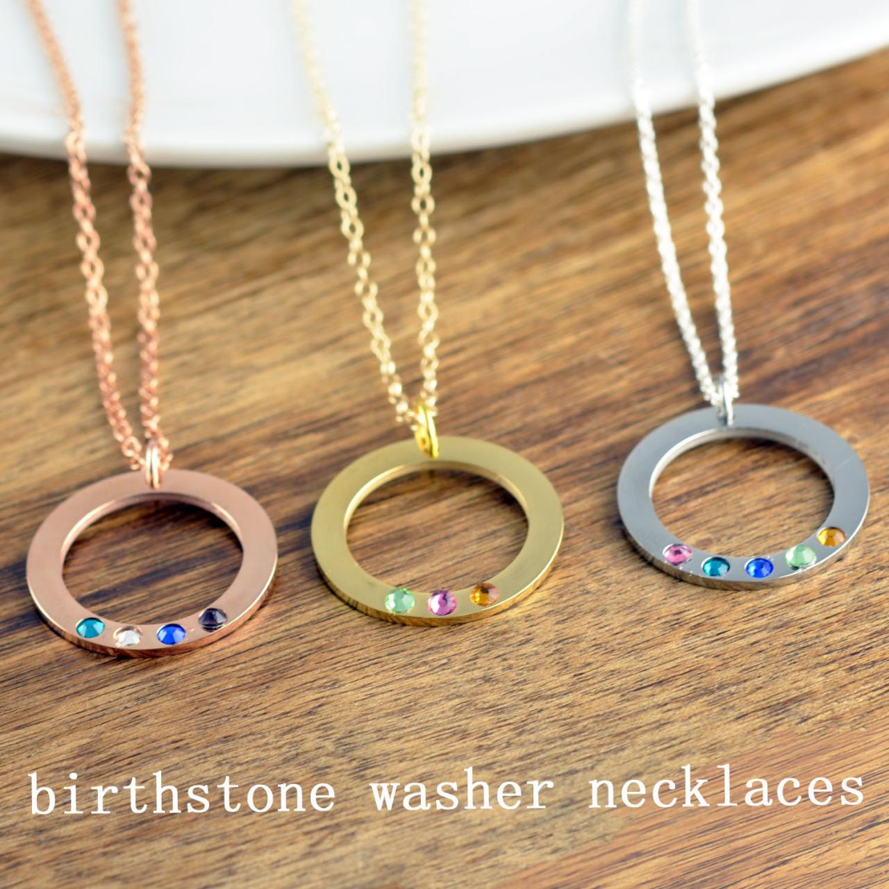 Washer Necklace With Birthstone, Birthstone Necklace For Mom, Grandmother Gift, Birthstone Necklace, Birthstone Jewelry,grandmother Necklace