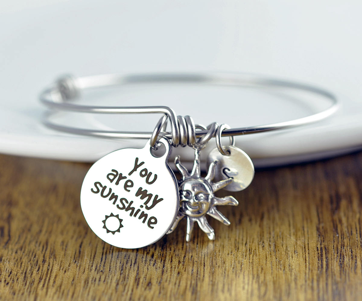 You Are My Sunshine Bangle Bracelet, Engraved Bracelet, You Are My Sunshine Jewelry, Sunshine Gift, Gift For Mom, Mothers Jewelry