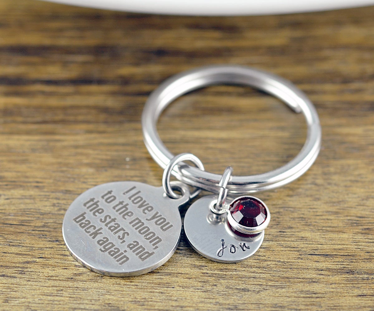 I Love You To The Moon Keychain - Personalized Keychain - Engraved Jewelry - Engraved Keychain - Kids Name Keychain - Keychain For Her
