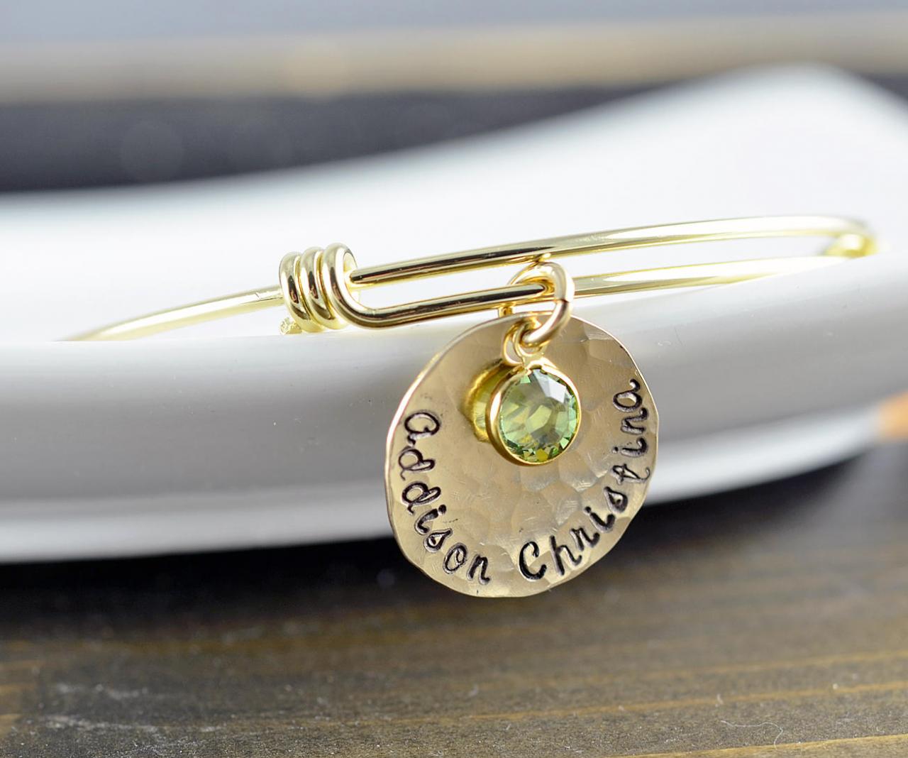 Gold Bangle Bracelet - Personalized Names Bangle Bracelet -gold Mothers Jewelry - Name Birthstone Bracelet - Family Bangle Bracelet Gift
