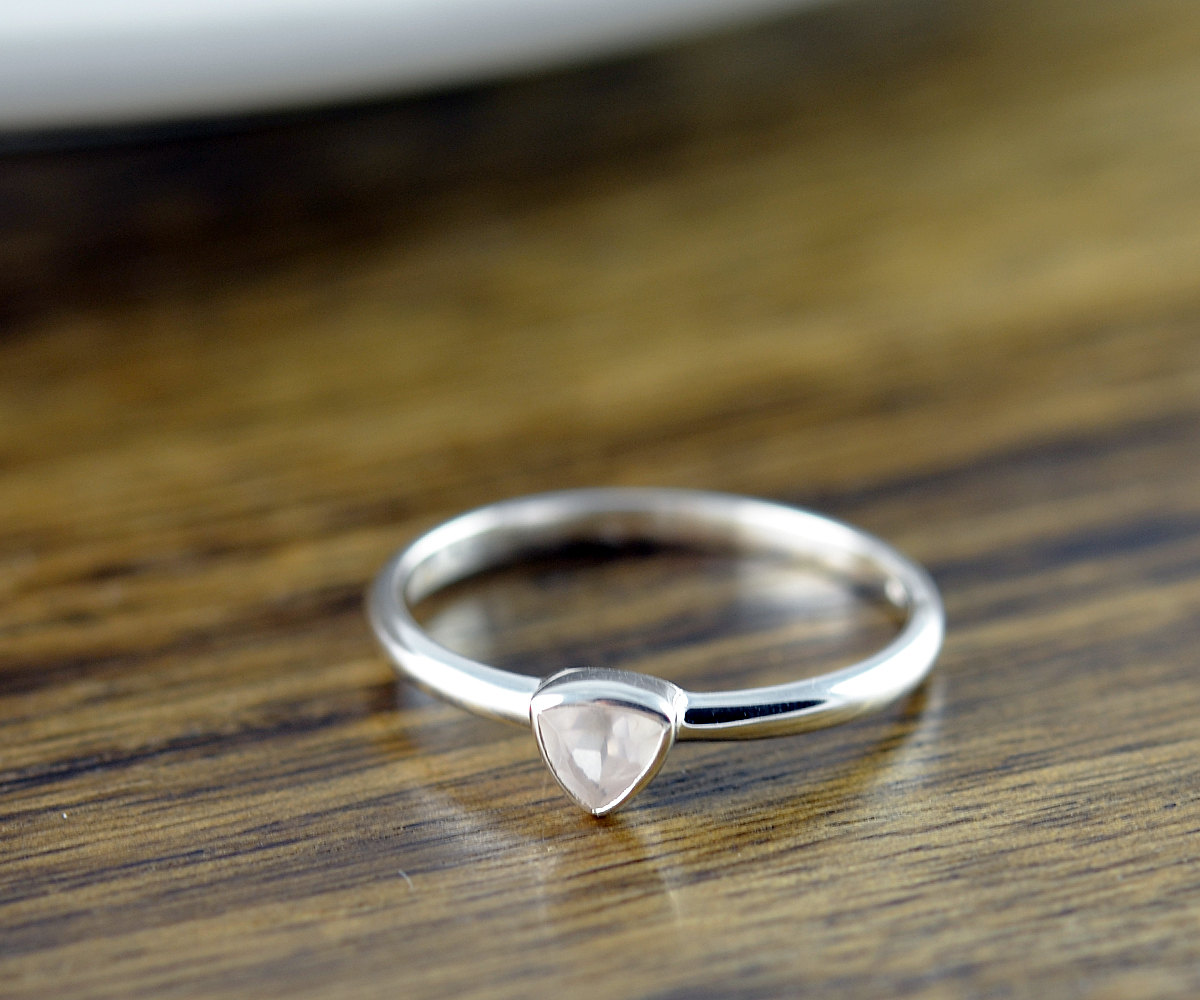 Sterling Silver Trillion Rose Quartz Ring - Rose Quartz Ring - Statement Ring - Gemstone Ring - Trillion Ring - Stacking Rings