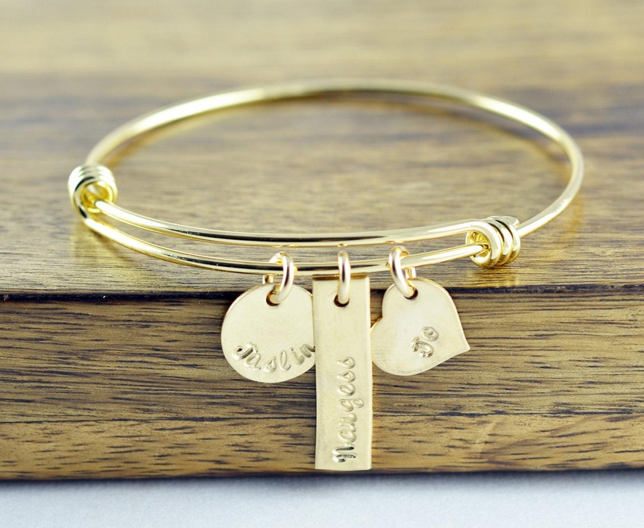 Hand Stamped Bangle Bracelet - Gold Bracelet Bangle - Personalized Bracelet - Gold Bangle Bracelet - Name Bracelet - Mothers Bracelet
