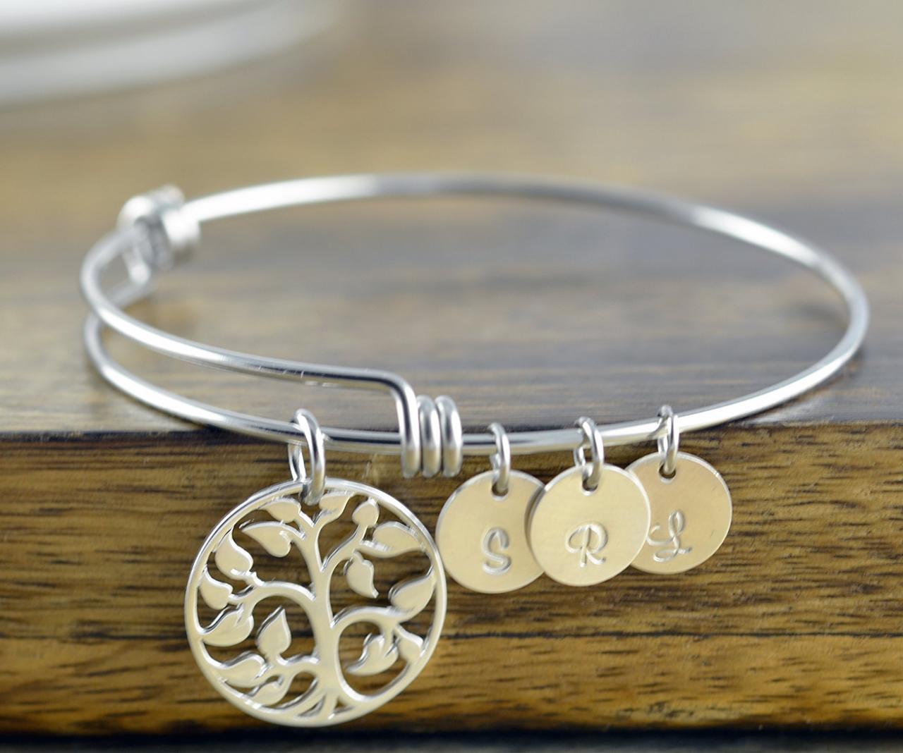 Silver Family Tree Bangle Bracelet - Tree Of Life Bracelet - Family Tree Jewelry - Grandmother Gift - Gifts For Mom - Mom Gift