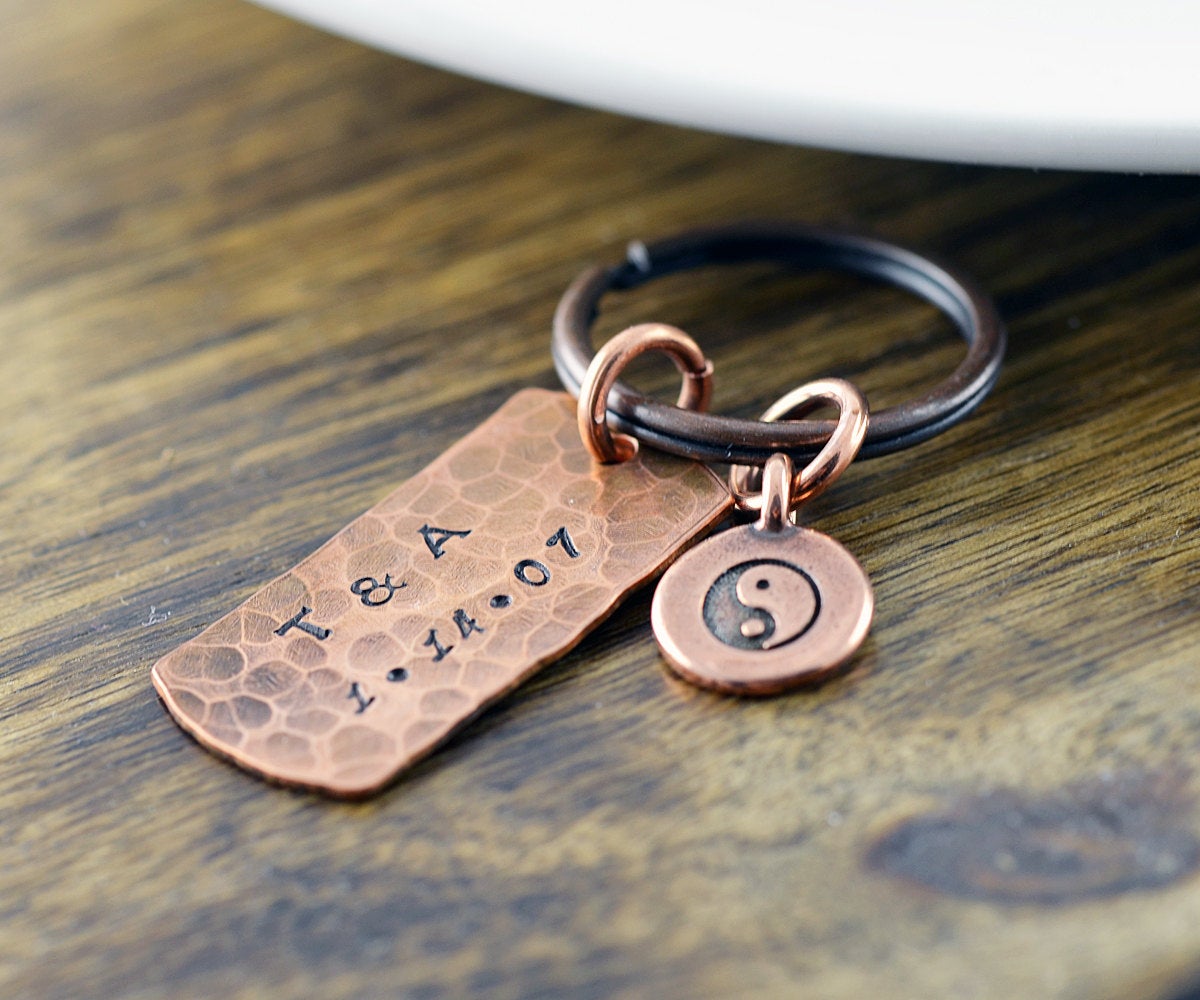 Copper Keychain - Ying Yang - Personalized Keychain - Anniversary Gifts For Men - Mens Keychain - Handstamped Keychain - Boyfriend Gift