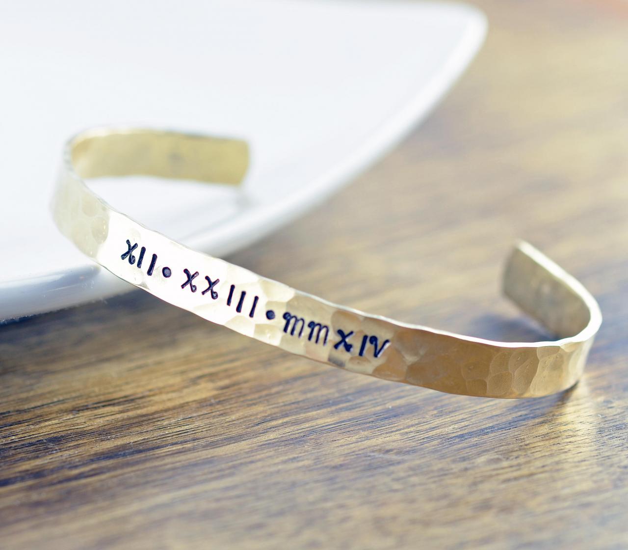 Custom Bracelet - Roman Numeral Bracelet - Gold Cuff Bracelet - Personalized Cuff - Personalized Jewelry, Christmas Gifts For Her