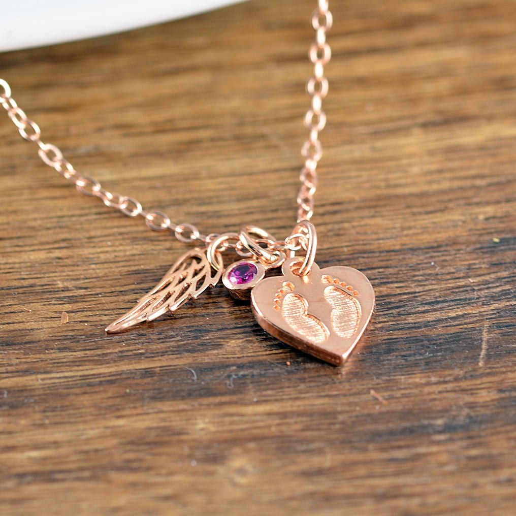 Rose Gold Necklace, Baby Feet Necklace, Memorial Necklace, Memorial
