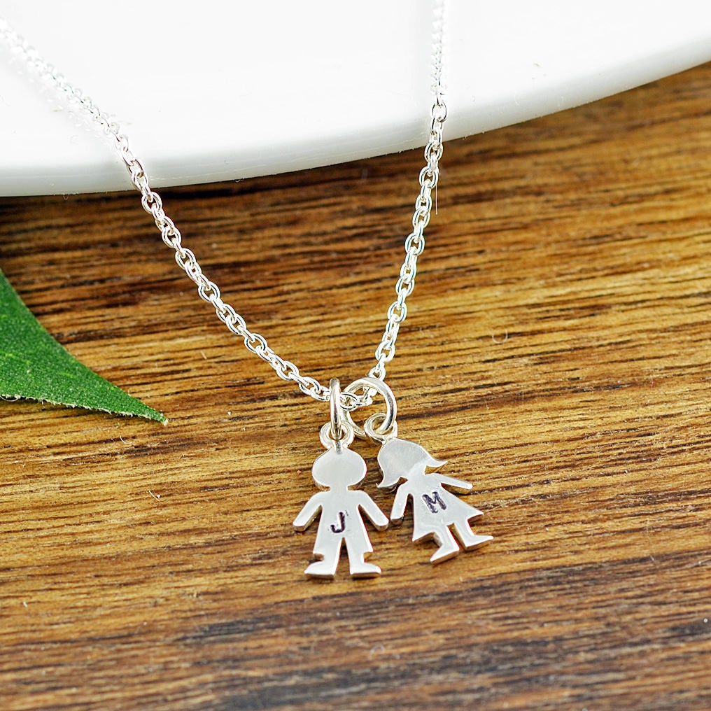 Personalized Silver Boy Charm, Girl Charm Pendant Necklace, Custom Engraved Names, Mom Gift, Mom, Baby, Gift For Her