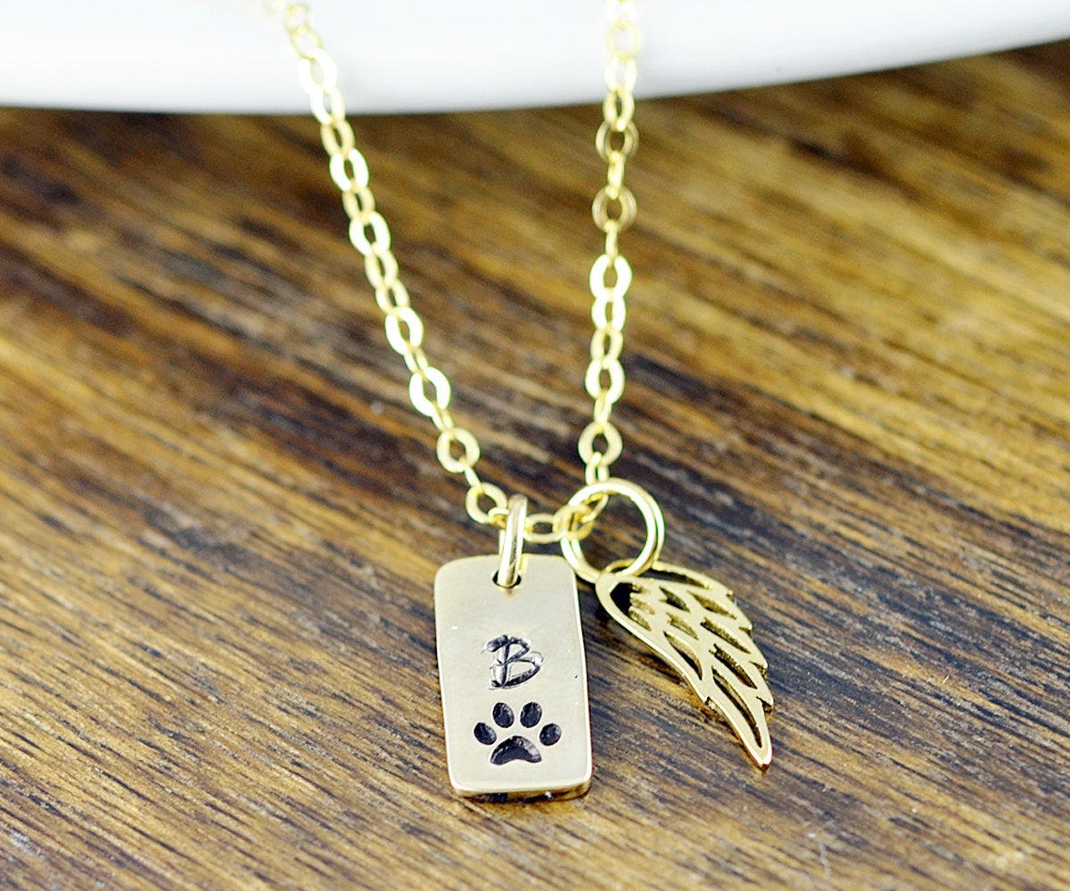 Gold Initial Necklace, Pet Memorial Jewelry, Dog Charm Necklace, Dog Lover Necklace, Dog Paw Charm Necklace, Dog Lover Gift, Animal Lover