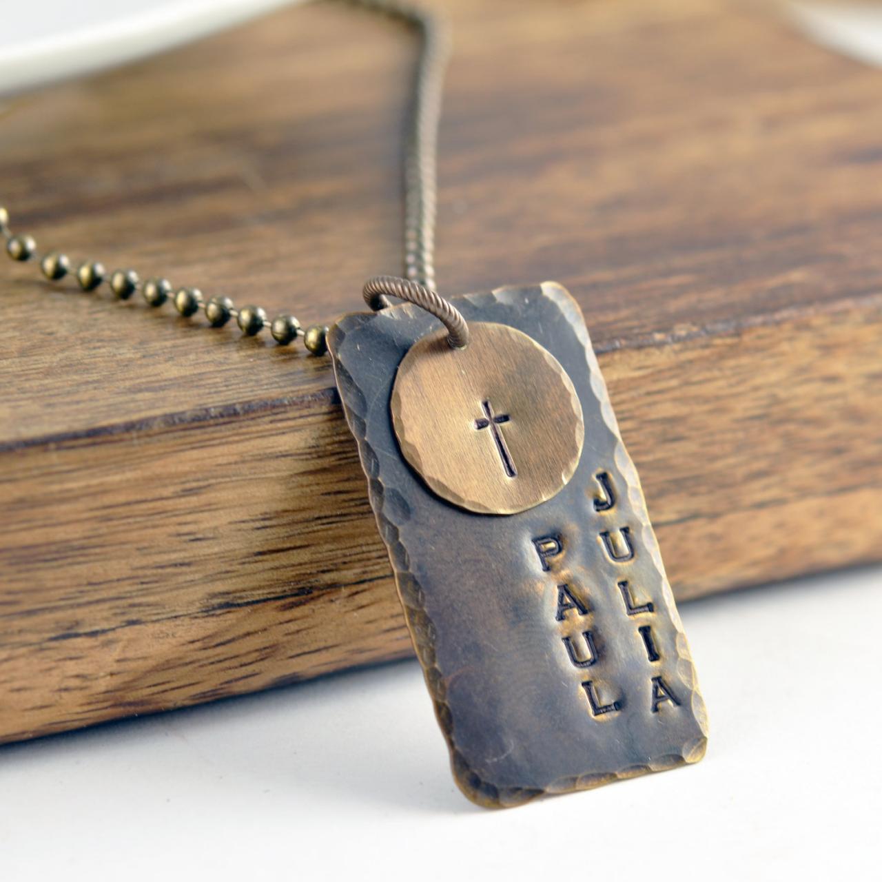 Hand Stamped Mens Necklace - Personalized Dog Tag Necklace - Cross Necklace - Hand Stamped Mens Necklace - Custom Mens Jewelry - Mens Gifts