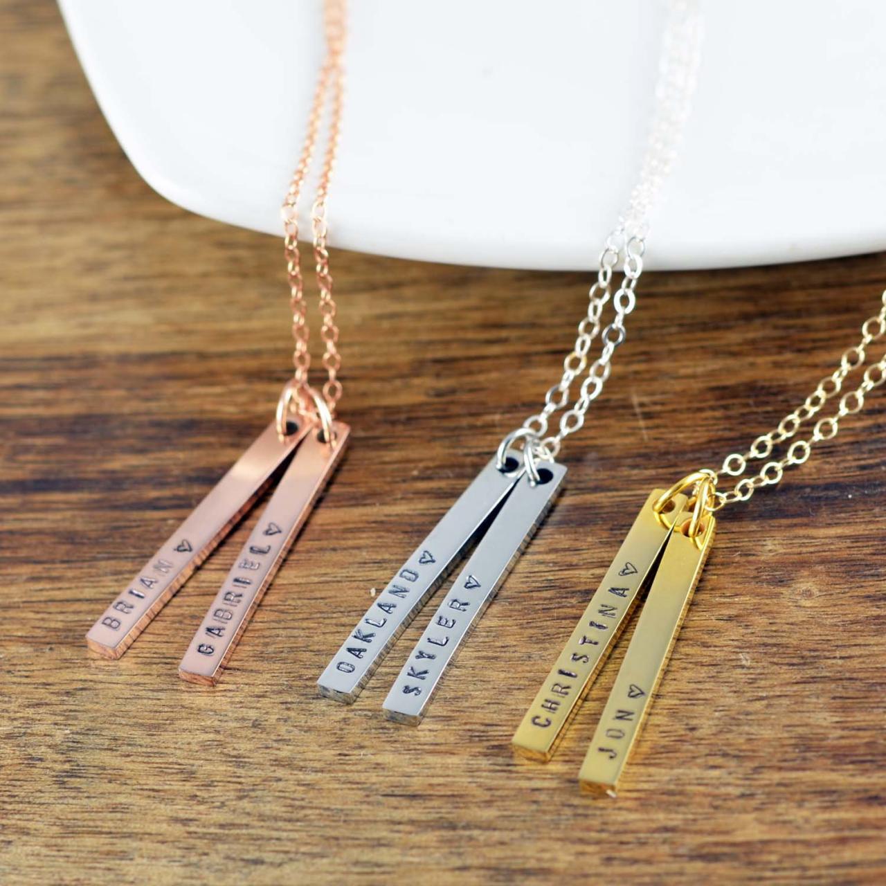 Vertical Skinny Bar Necklace, Nameplate Necklace, Simple Everyday Necklace, Mom Necklace Bar, Name Necklace For Mother, Mother's Day