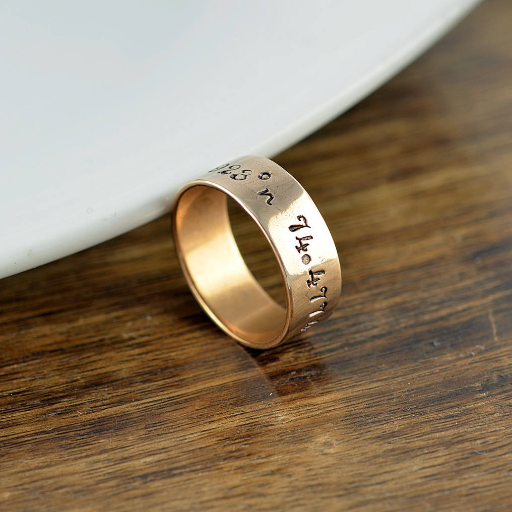 Coordinate Ring, Latitude Longitude Ring, Custom Coordinates, Coordinate Jewelry, Hand Stamped Ring, Brass Gold Ring
