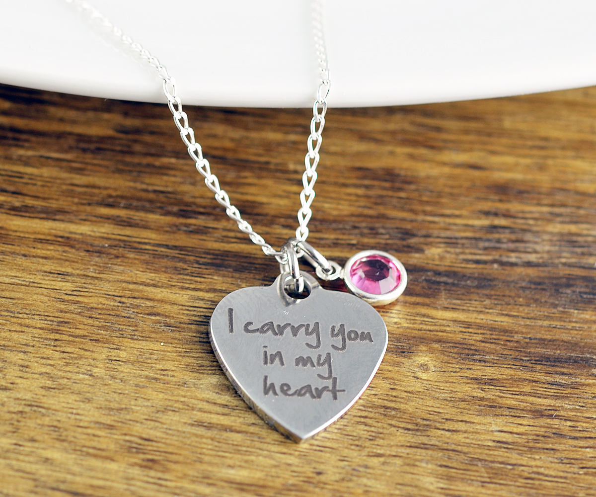 I Carry You In My Heart - Remembrance Jewelry - Memorial Necklace - Sympathy Gift - Loss Of Child Gift, Miscarriage, Personalized Necklace