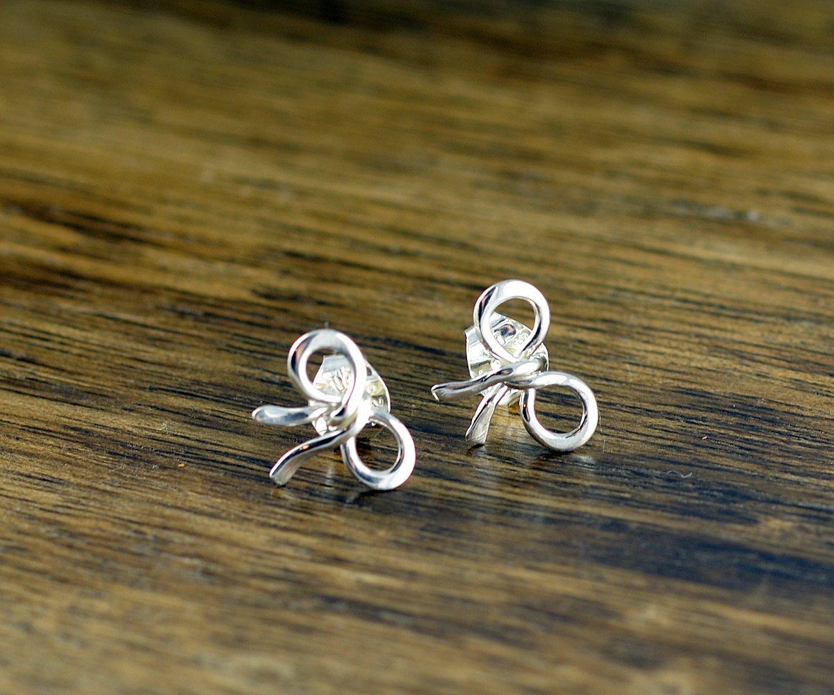 Sterling Silver Bow Earrings - Bridesmaid Earrings - Stud Earrings - Bride Jewelry - Wedding Jewelry - Wedding Earrings