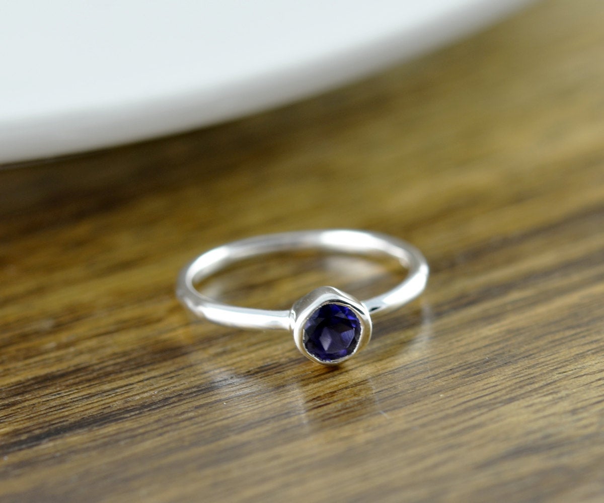 Sterling Silver Round Iolite Ring - Iolite Ring - Statement Ring - Gemstone Ring - Solitaire Ring - Stacking Rings - Gift For Her