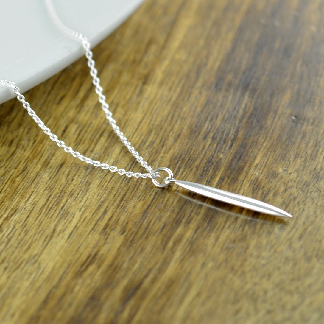 Sterling Silver Necklace, Long Pendant Necklace, Layering Jewelry, Bar Necklace Silver, Silver Spike Necklace, Minimalist Jewelry