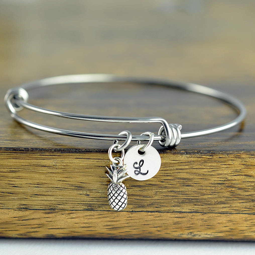 Personalized Pineapple Bracelet, Initial Pineapple Bracelet, Sterling Silver Pineapple Bracelet, Pineapple Bracelet,pineapple Charm Bracelet