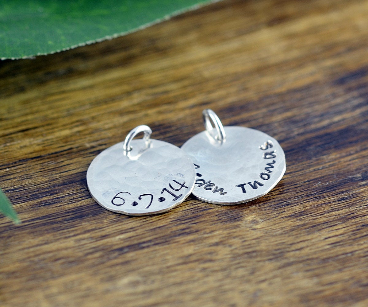 Sterling Silver Name Charm, Personalized Name, Add A Charm, Hand Stamped Sterling Silver Disc