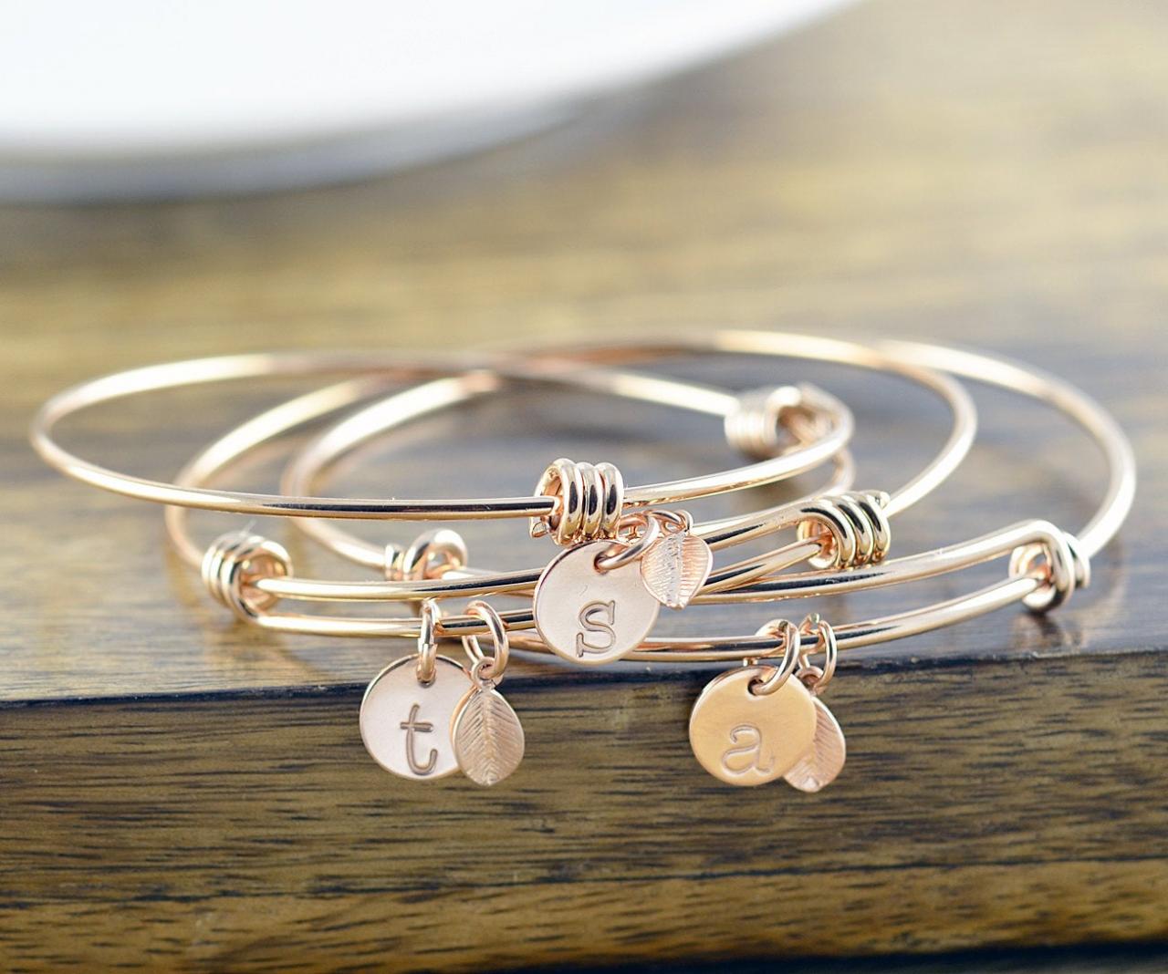 Rose Gold Bracelet - Personalized Initial Bracelet - Personalized Hand Stamped Bracelet - Bridesmaid Gift - Bridesmaid Jewelry