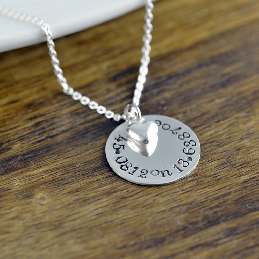 Coordinate Necklace, Latitude Longitude Necklace, Custom Coordinates, Coordinate Jewelry, Hand Stamped Necklace, Coordinates Gift