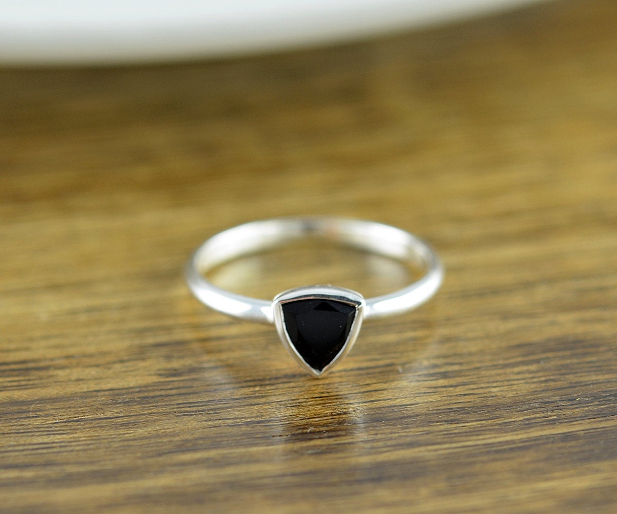 Sterling Silver Trillion Black Onyx Ring - Black Onyx Ring - Boho Ring - Boho Jewelry - Gemstone Ring - Trillion Ring - Stacking Rings