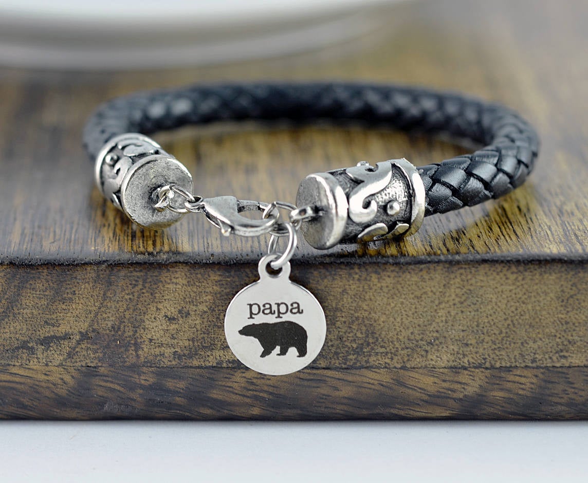 Dad Gift, Father's Day Gift, Gifts For Daddy, Papa Bear, Personalized Fathers Day Gift, Papa Bear Bracelet, Engraved Bracelet For Men