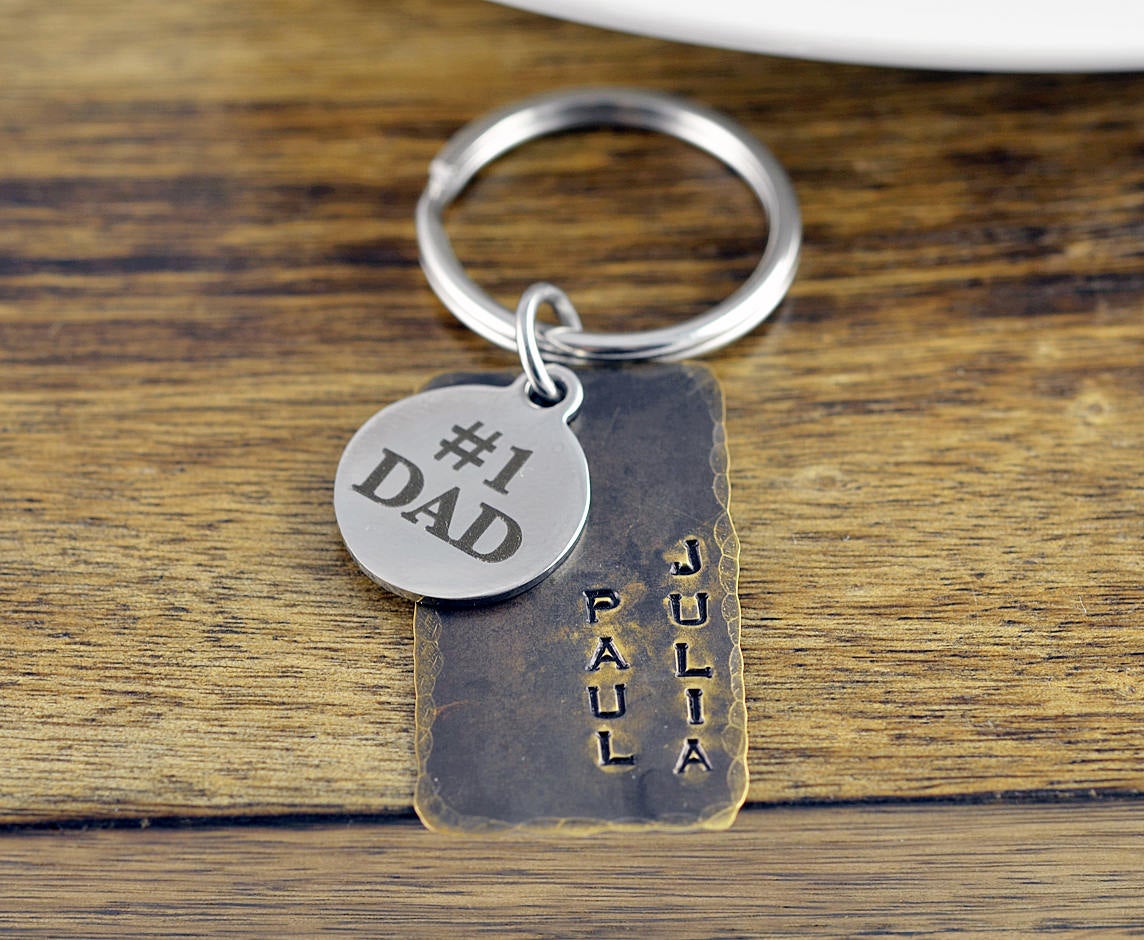 Hand Stamped Keychain, #1 Dad Keychain, Mens Personalized Father's Day Gift, Custom Keychain, Kids Names, Present For Dad, Engraved