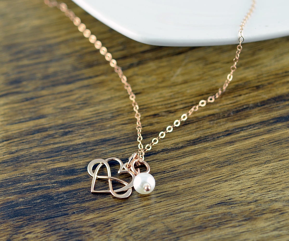 Rose Gold Necklace, Rose Gold Jewelry, Infinity Necklace, Infinite Love Necklace, Charm Necklace, Bridesmaid Necklace, Bridesmaid Gift
