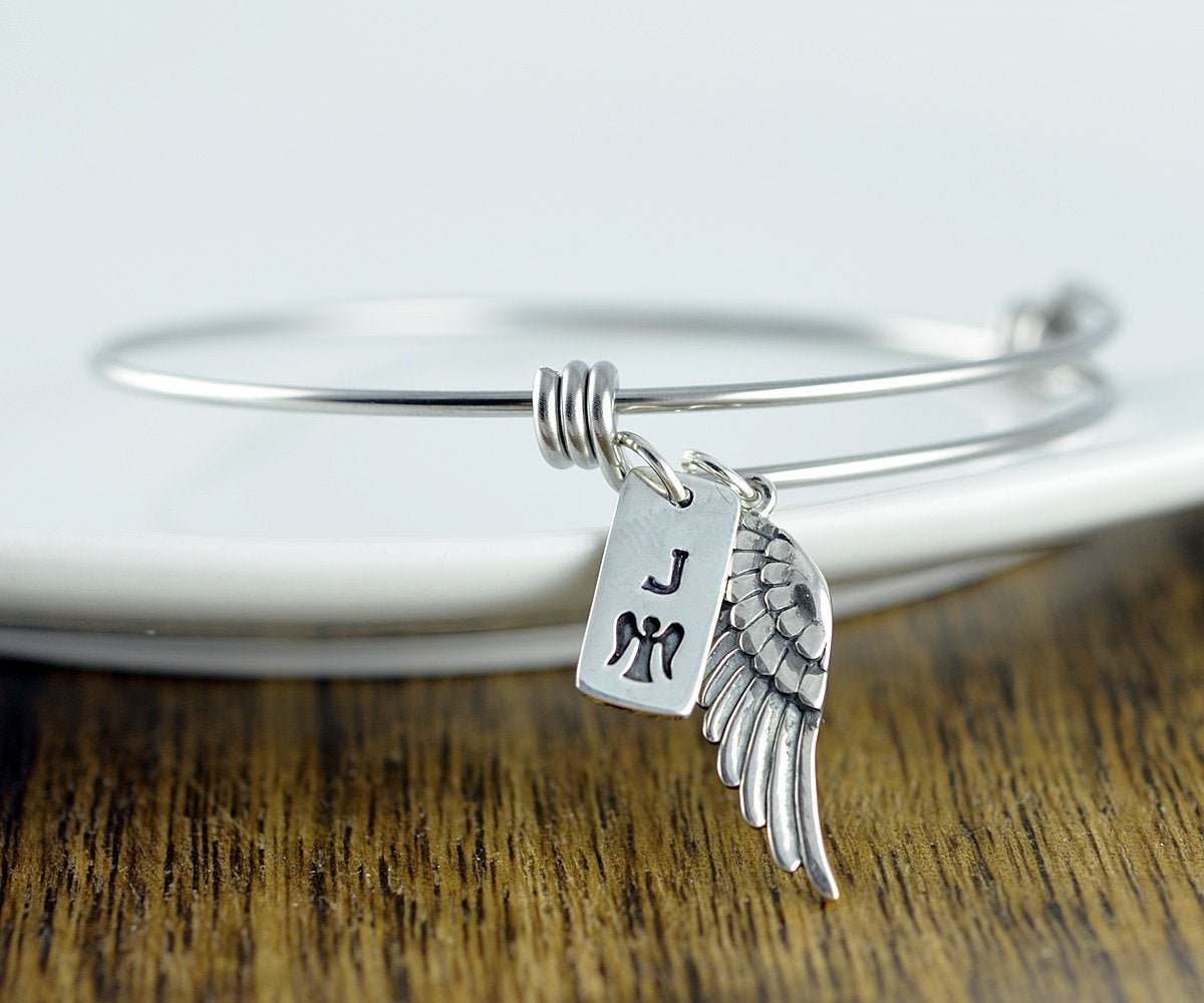 Personalized Memorial Gift Idea Sympathy Gift - Angel Wing Bracelet - Remembrance Jewelry - Personalized Bracelet - Initial Bracelet - Gift