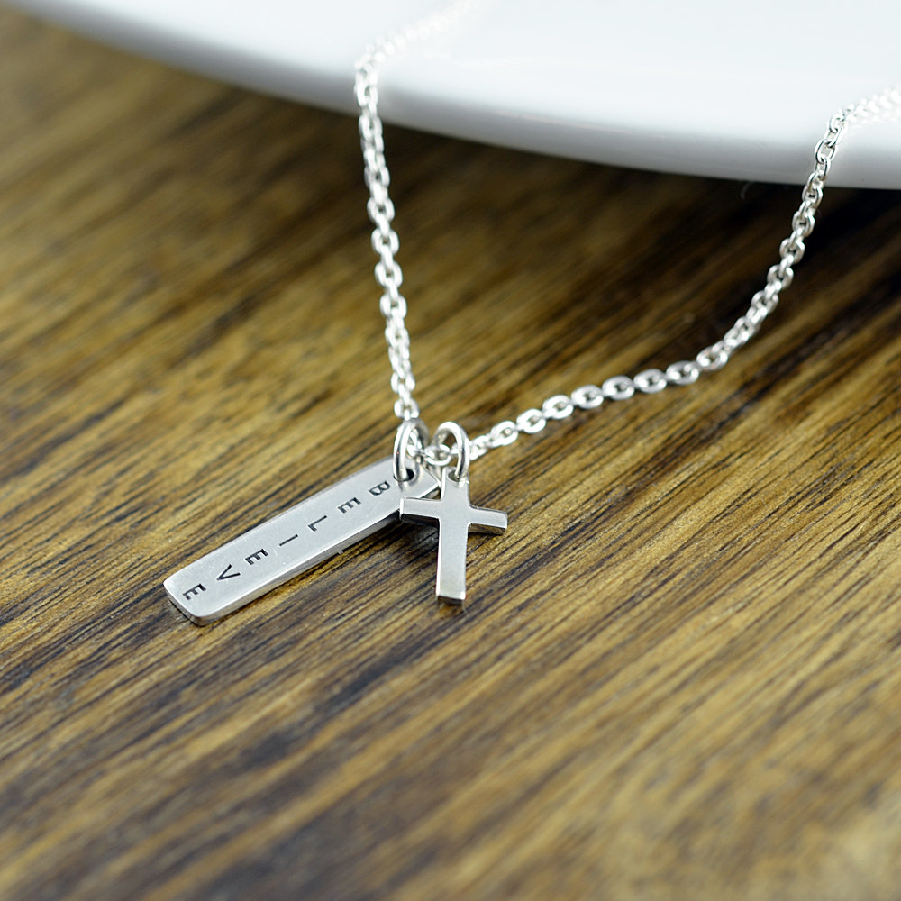 Cross Necklace, Silver Cross Necklace, Believe Necklace, Womens Cross Necklace, Christian Necklace, Cross Pendant