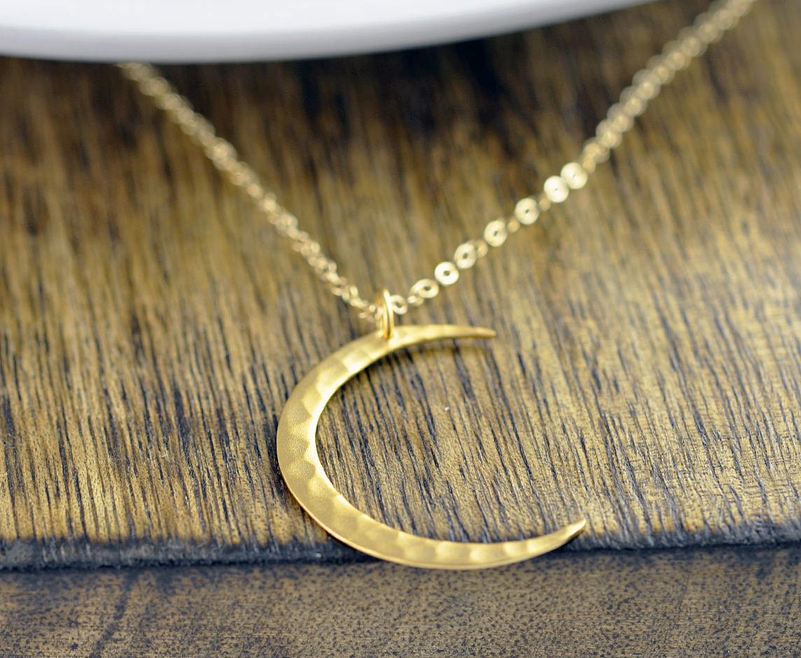 Crescent Moon Necklace, Moon Necklace, Gold Hammered Moon Necklace, Gold Crescent Moon Necklace, Love You To The Moon And Back, Gift