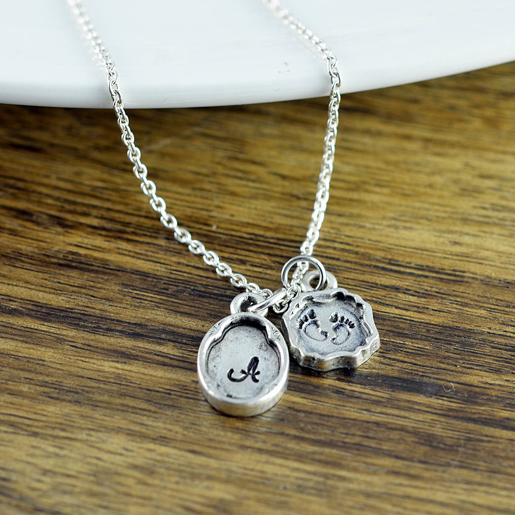 Hand Stamped Necklace, Mom Gift, Personalized Silver Necklace, Baby Gift, Baby Feet Charm, Mothers Necklace, Gifts For Mom