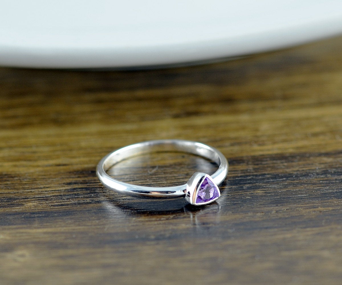Sterling Silver Trillion Amethyst Ring - Amethyst Ring - Statement Ring - Gemstone Ring - Trillion Ring - Stacking Rings - Gift For Her
