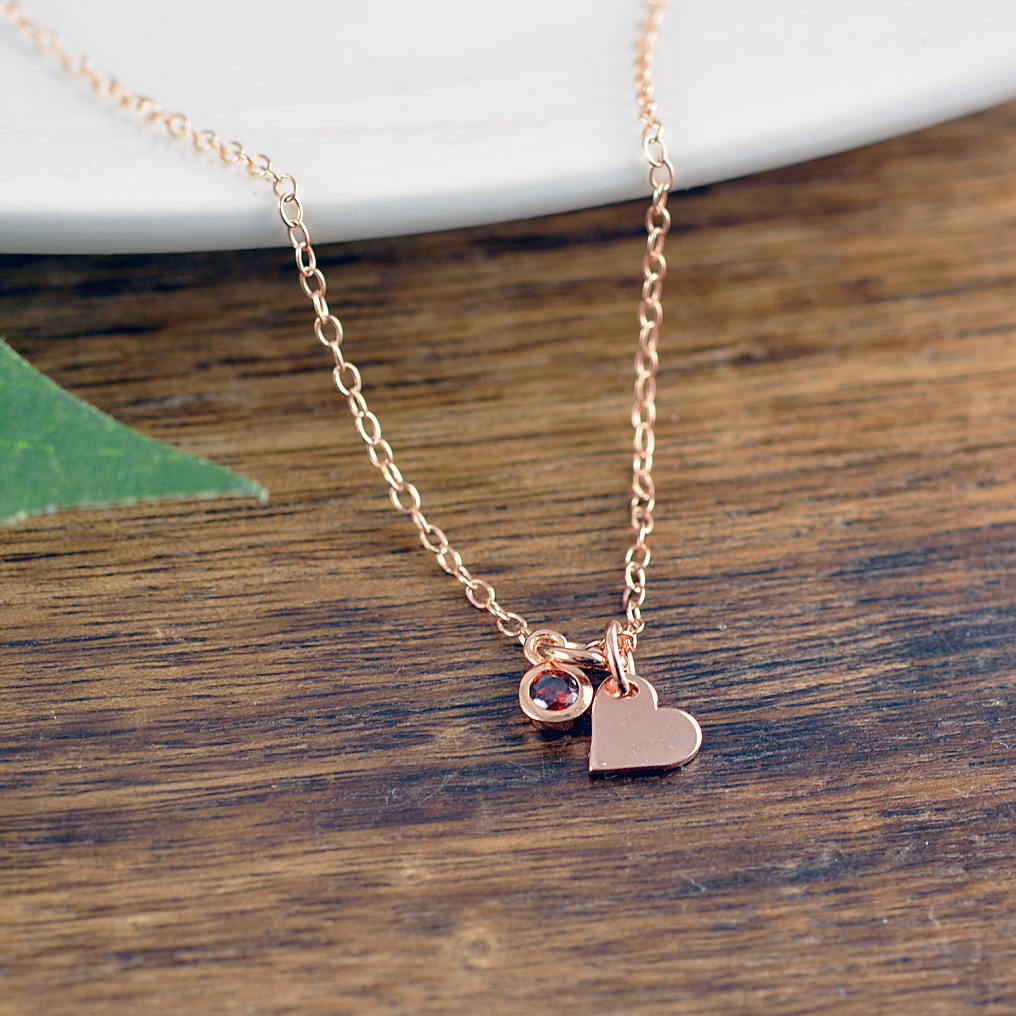 Tiny Rose Gold Necklace, Rose Gold Jewelry, Heart Necklace, Love Necklace, Charm Necklace, Birthstone Necklace, Bridesmaid Gift