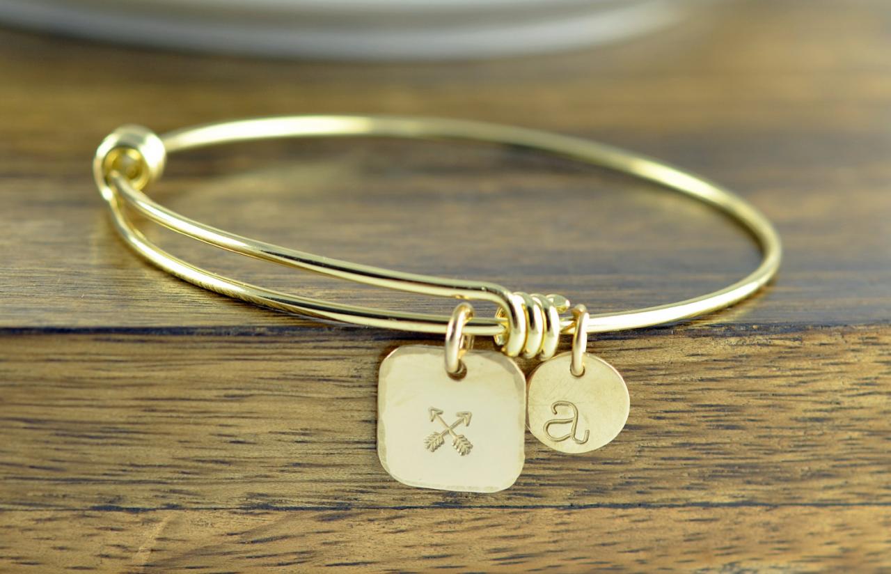 Crossed Arrows Friendship Bracelet, Personalized Jewelry Gift, Hand Stamped Friends Gift, Friend Gift, Gift For Bff, Friends Jewelry