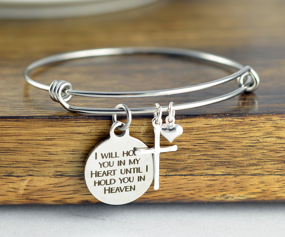 I Will Hold You In My Heart Until I Can Hold You In Heaven, Loss Memorial Remembrance Miscarriage - Engraved Jewelry, Remembrance Bracelet