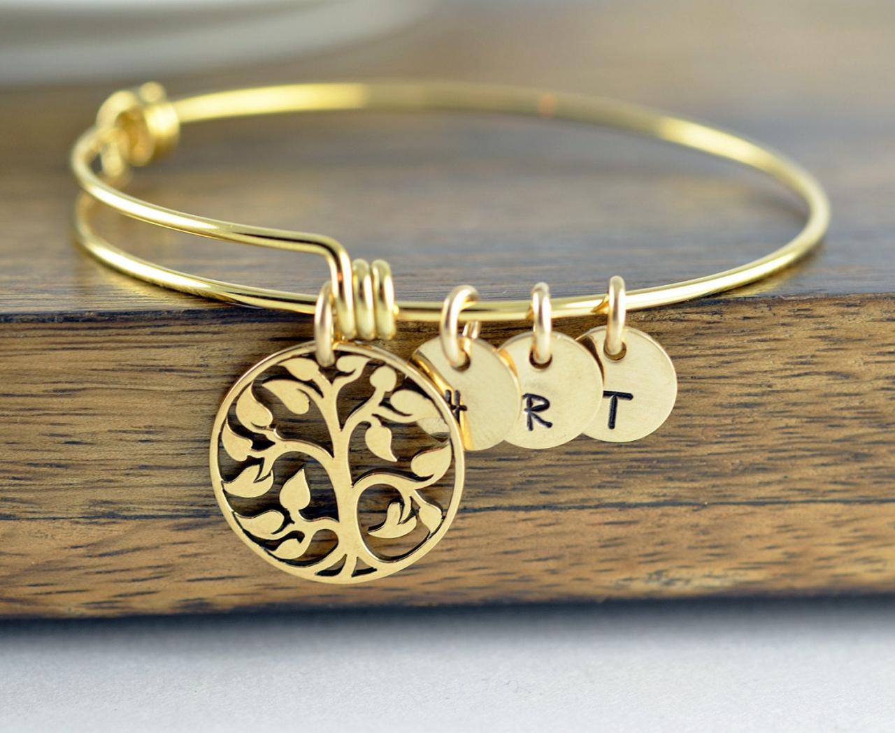 Gold Family Tree Bangle Bracelet - Tree Of Life Bracelet - Family Tree Jewelry - Grandmother Gift - Gifts For Mom - Mom Gift