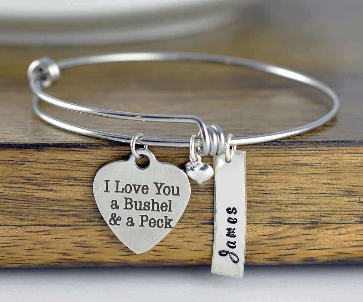 I Love You A Bushel And A Peck, Personalized Jewelry, Engraved Charm Bracelet, Mother's Bracelet, Mothers Jewelry, Gift For Mother