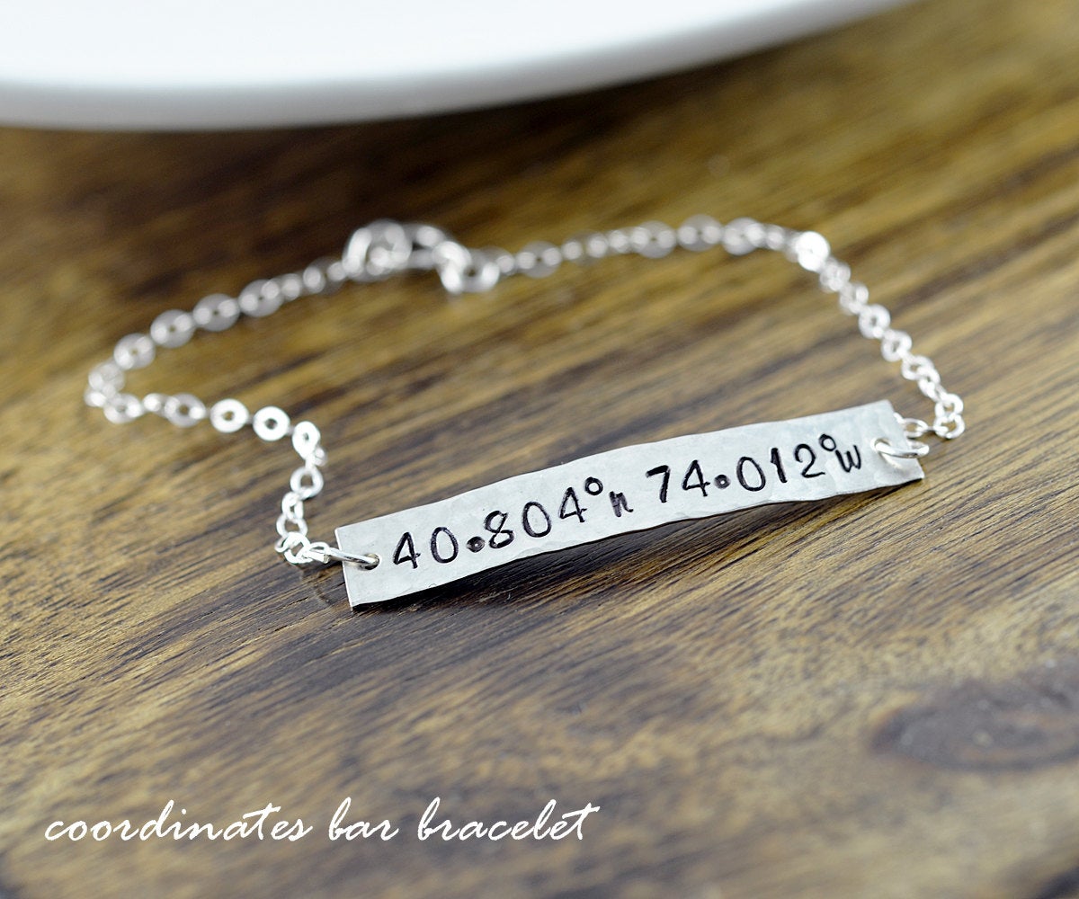 Nameplate Bracelet - Bar Bracelet Coordinate Jewelry, Gps Coordinates, Coordinates Gift, Coordinate Bracelet, Valentines Day Gift For Her
